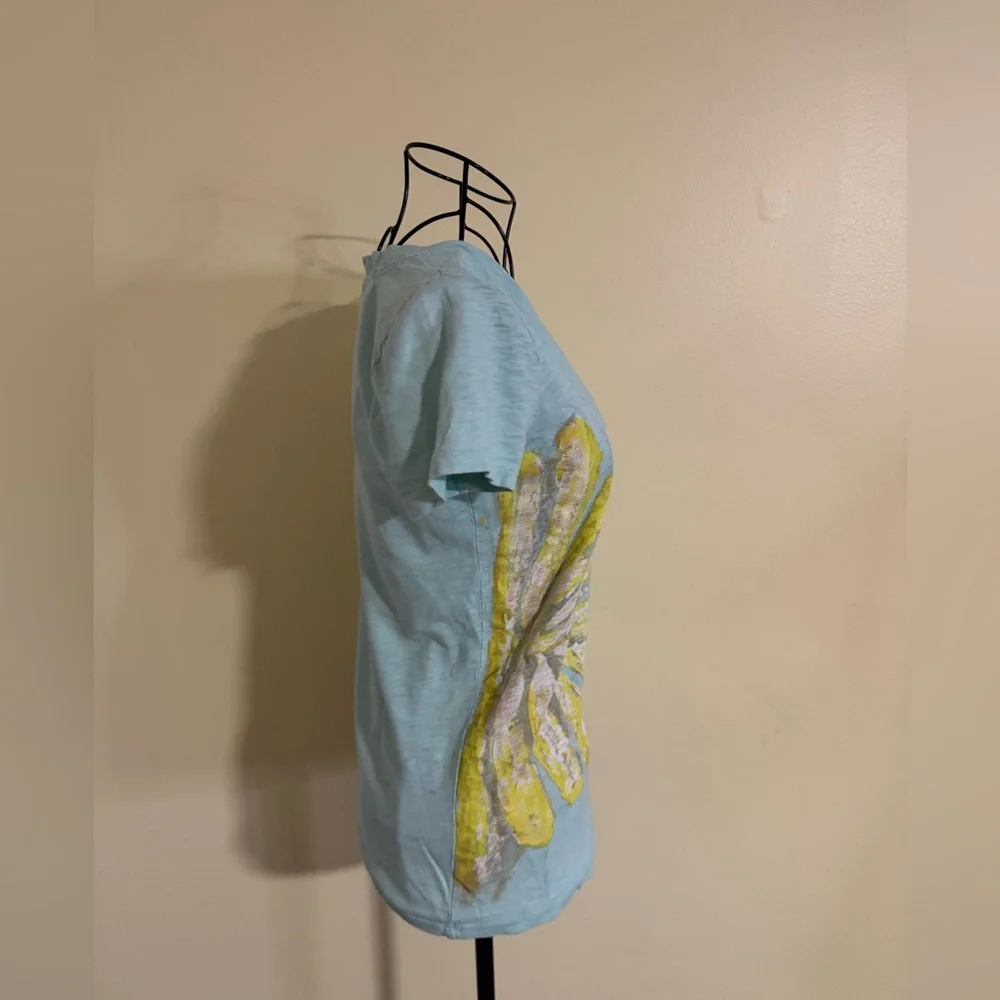 J. Crew Light Blue Floral Short Sleeve V-Neck Tee